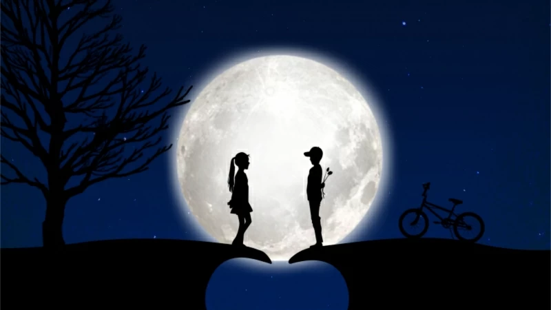 Children Silhouettes Love Moon Romance 4K HD Wallpaper