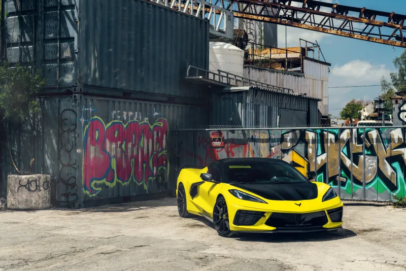 2021 Vossen Yellow And Black Corvette C8 Wallpaper