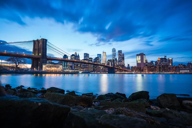 Brooklyn Bridge Blue Sky Buildings 8k Wallpaper