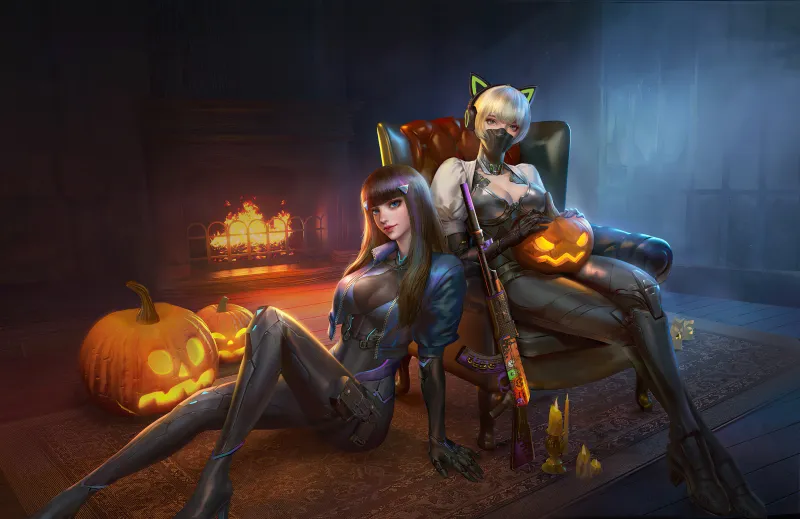 Halloween Warriors Girls With Guns 4k Wallpaper