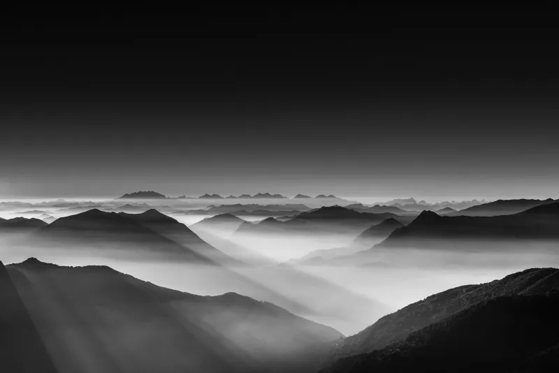 Haze Mountain Landscape Monochrome 5k Wallpaper