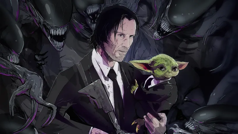 John Wick And Baby Yoda Wallpaper