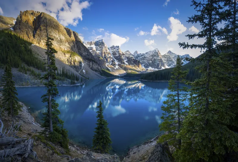 Lake Scenery Alberta Trees 5k Wallpaper