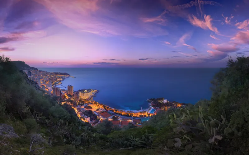 Monaco Purple Clouds Sunset Wallpaper