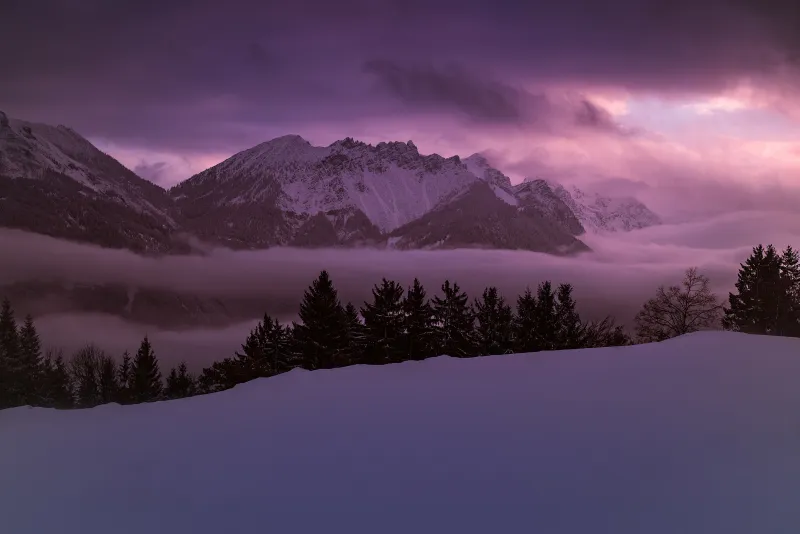 Mountains Peaks Fog Morning 4k Wallpaper