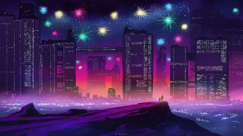 New Year Celebrations Synthwave 5k Wallpaper