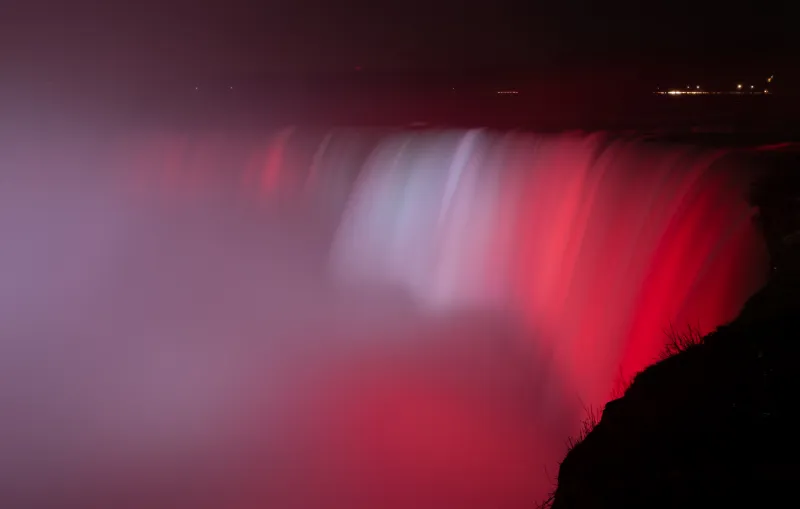 Niagara Falls Waterfall Red Backlight 5k Wallpaper