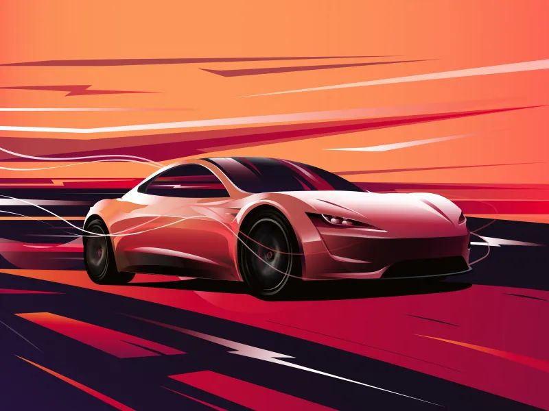 Tesla Roadster Digital Art 8k Wallpaper