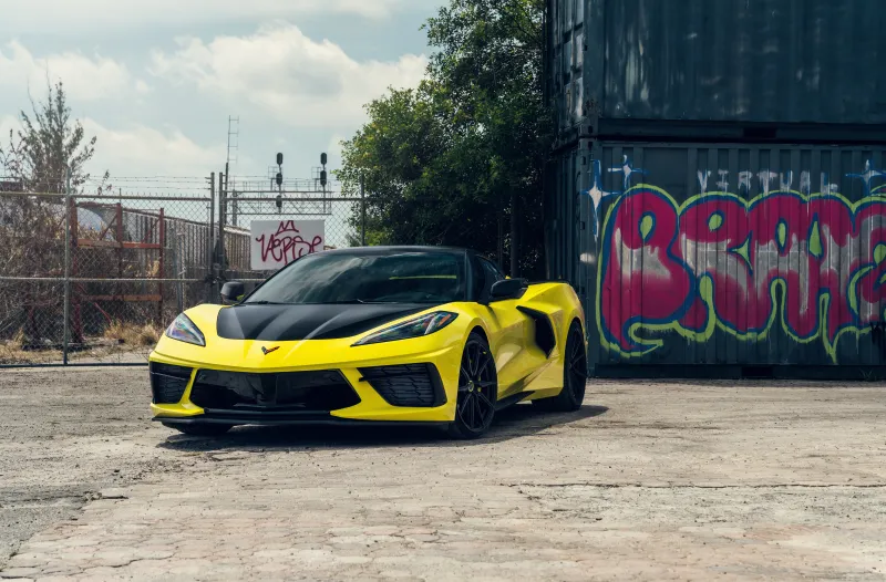 Vossen Yellow And Black Corvette C8 8k Wallpaper