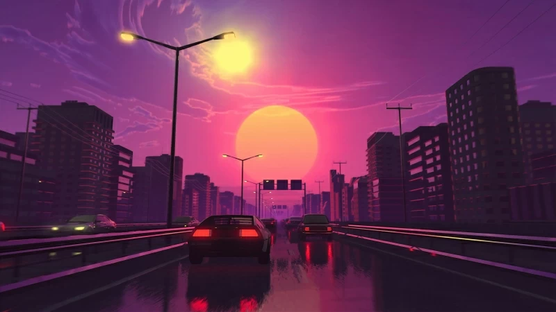 Vaporwave Artwork City Lights Street Car Vehicle 4K HD Wallpaper