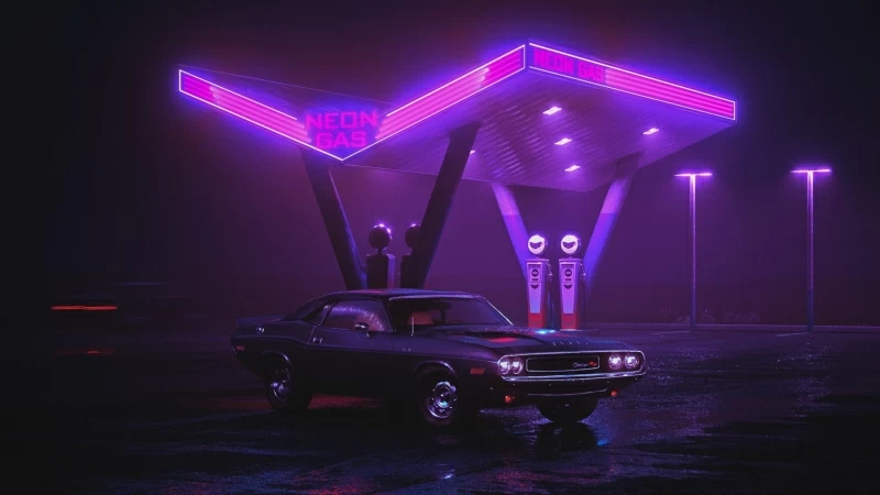 Vaporwave Purple Neon Lights Night Darkness 4K HD Wallpaper