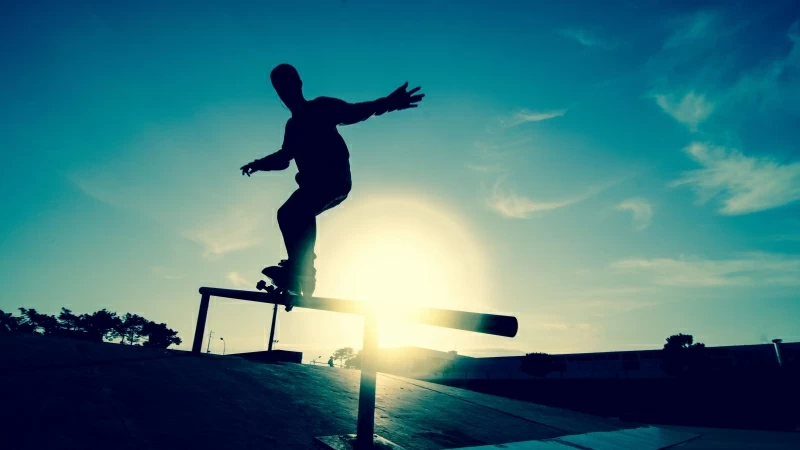 Skate Board Athlete Railings Motion Silhouette Ice Rink 4K HD Wallpaper