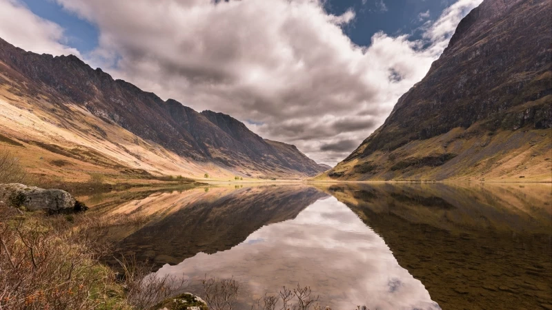 Mountains Lake Branches Sky 4K HD Wallpaper