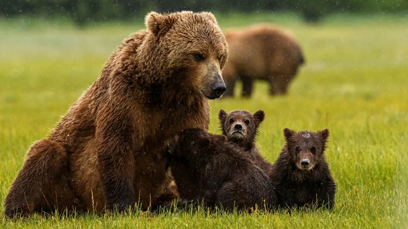 Animal Bear With Cubs 4K HD Wallpaper