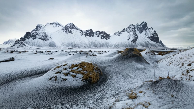 Lofoten Snow Covered Mountain Under Clouds During Daytime 4K 5K HD Wallpaper