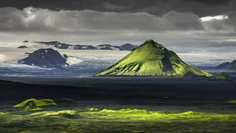 Green Covered Mountain Background of Snow Covered Mountain With Green Fields 4K HD Nature Wallpaper