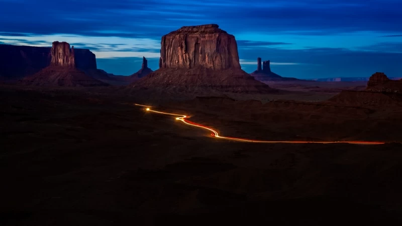 Monument Valley Under Blue Sky During Night Time 4K HD Nature Wallpaper