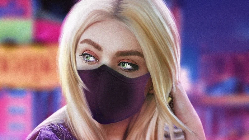 Blonde Girl Green Eyes With Mask 4k Wallpaper