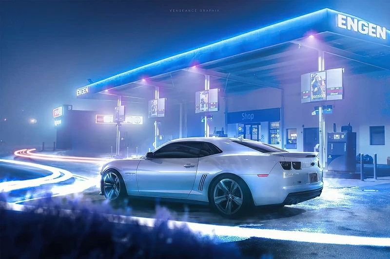 Chevrolet Camaro At Glowing Station Wallpaper