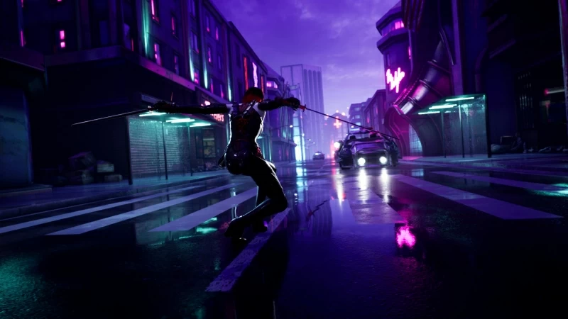 Cyberpunk Guy Sharp Swords Street Lights 4k Wallpaper