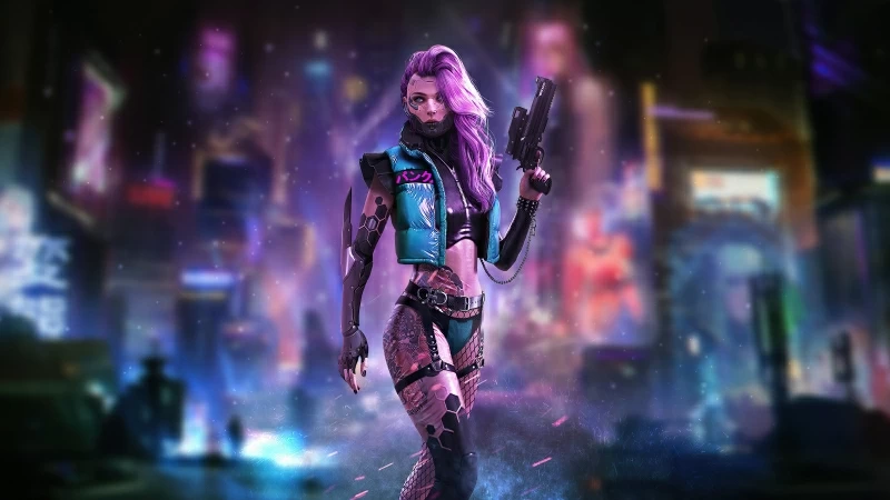 Cyberpunk Tatto Girl With Guns 4k Wallpaper