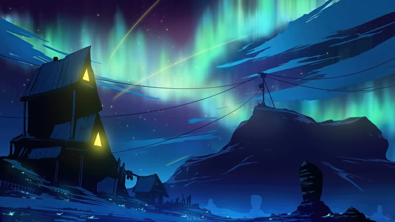 Life Cottage Aurora Northern Lights Wallpaper