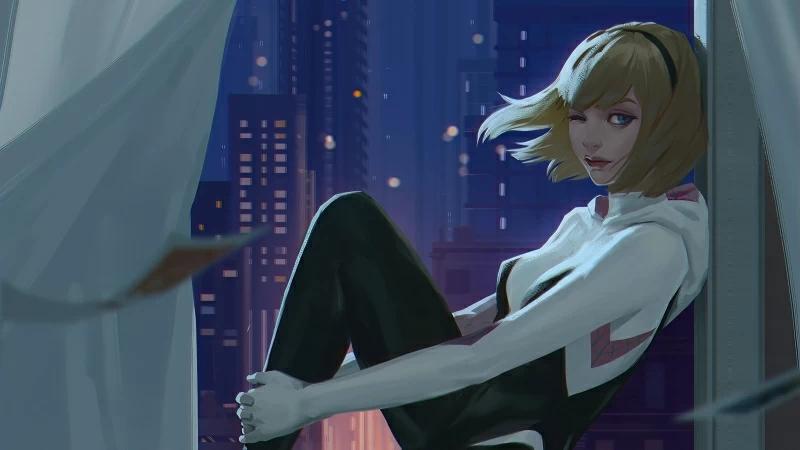 Spider Gwen Sitting On Window Wallpaper