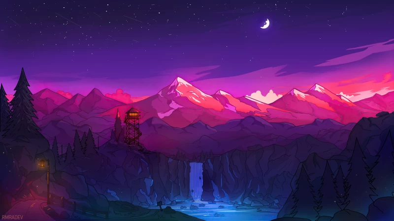 Colorful Mountains Night Minimal 8k Wallpaper