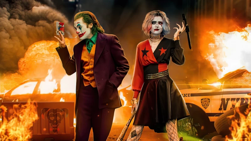 Joker And Harley At Crime Scene 5k Wallpaper